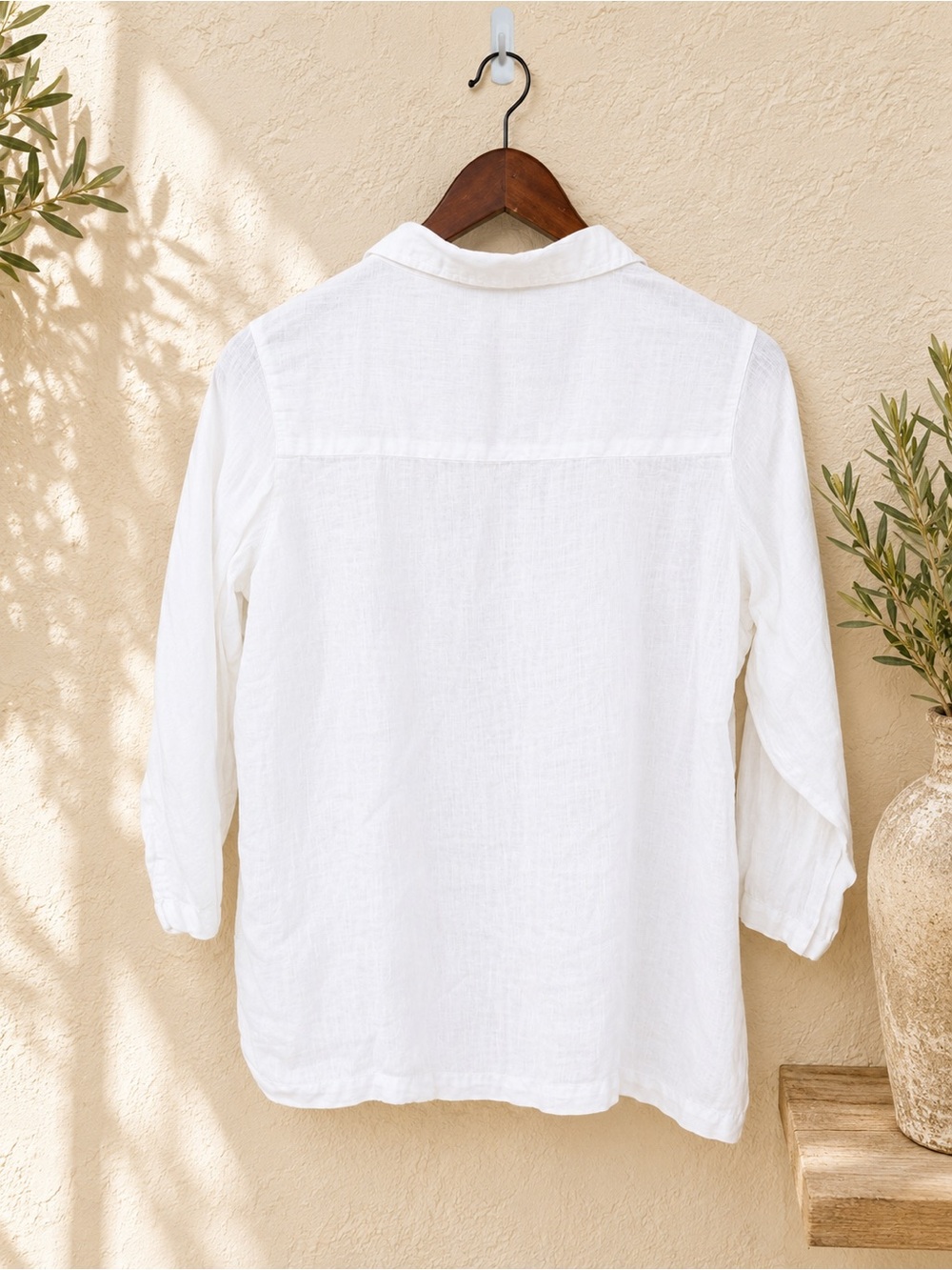 Sigrid Olsen 100% Linen White Tunic Top Medium Coastal Beach Resort Eurosummer - Picture 2 of 8